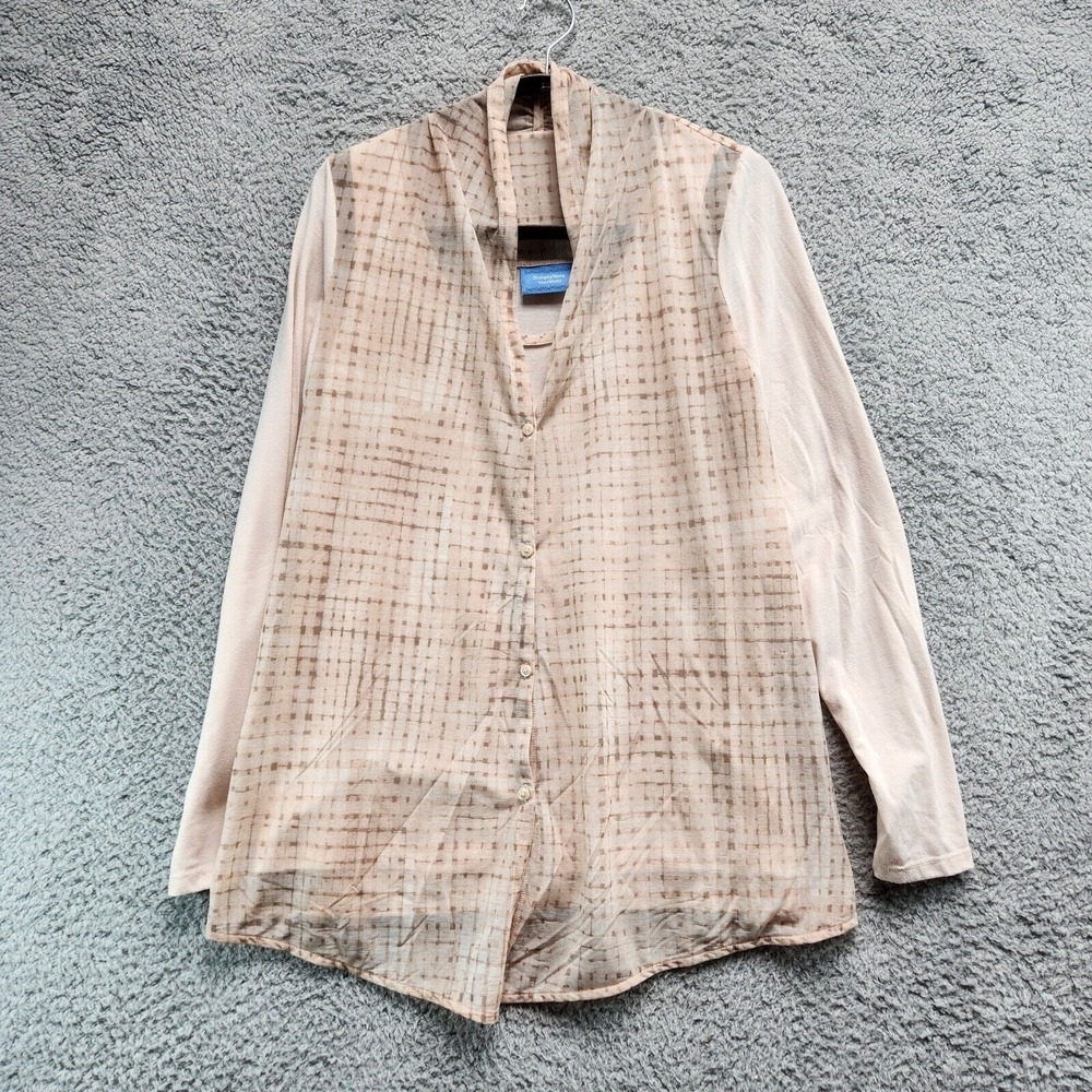 Simply Vera Vera Wang Double Layer Blouse Top Women's Medium Beige Button Front